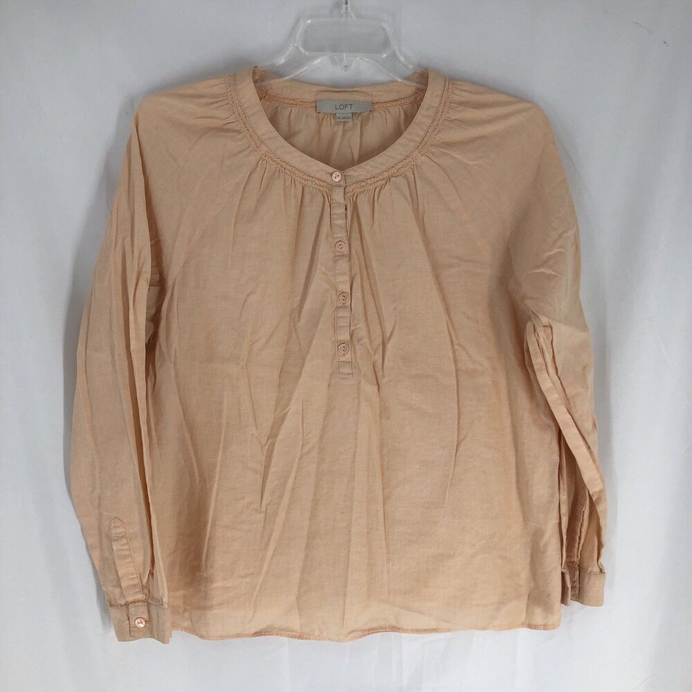 LOFT Women's XL Peach Long Sleeve Shirt Blouse 1/4 Button